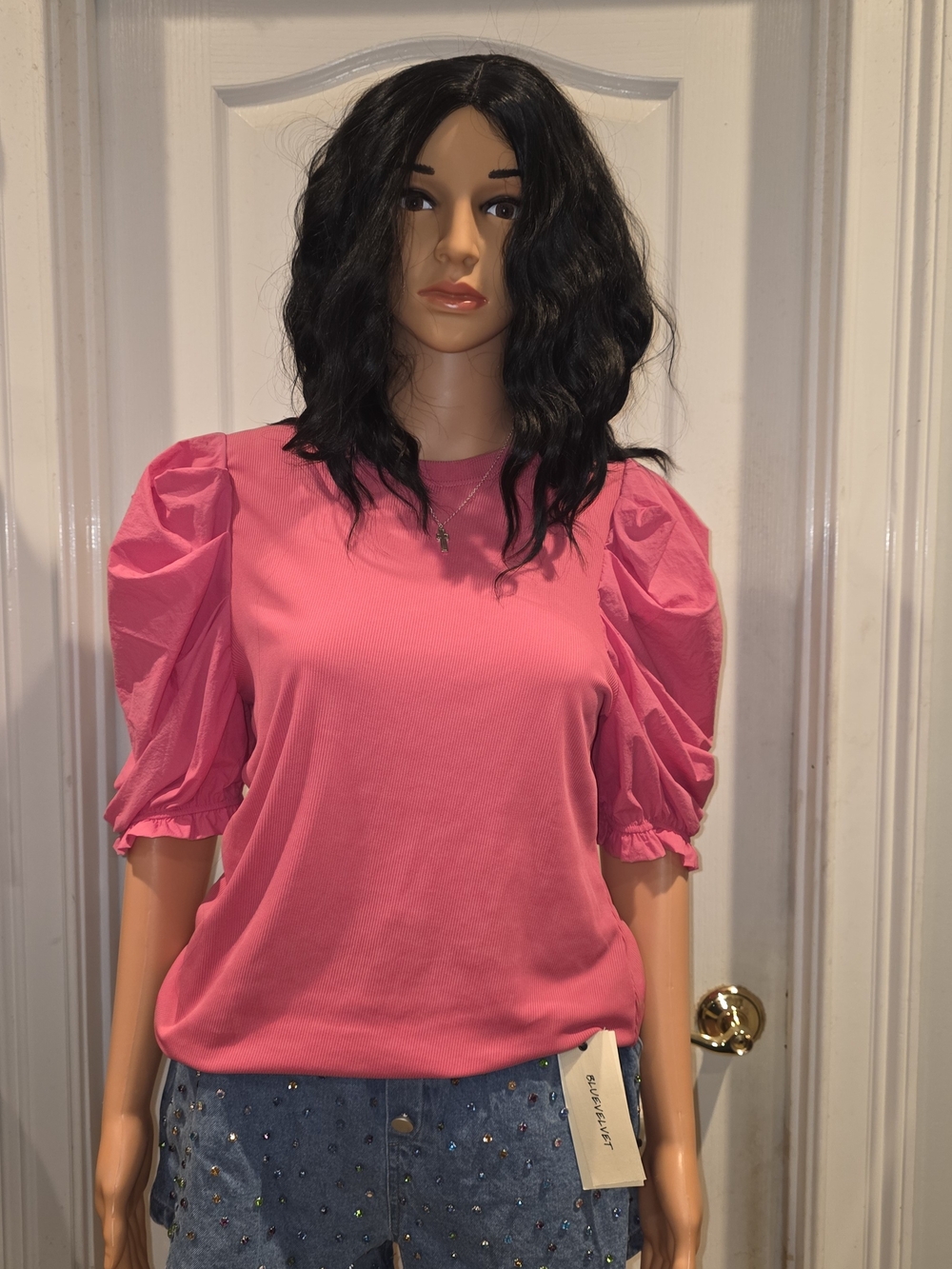 Ces Femme Vibrant Pink Puff Sleeve Top
